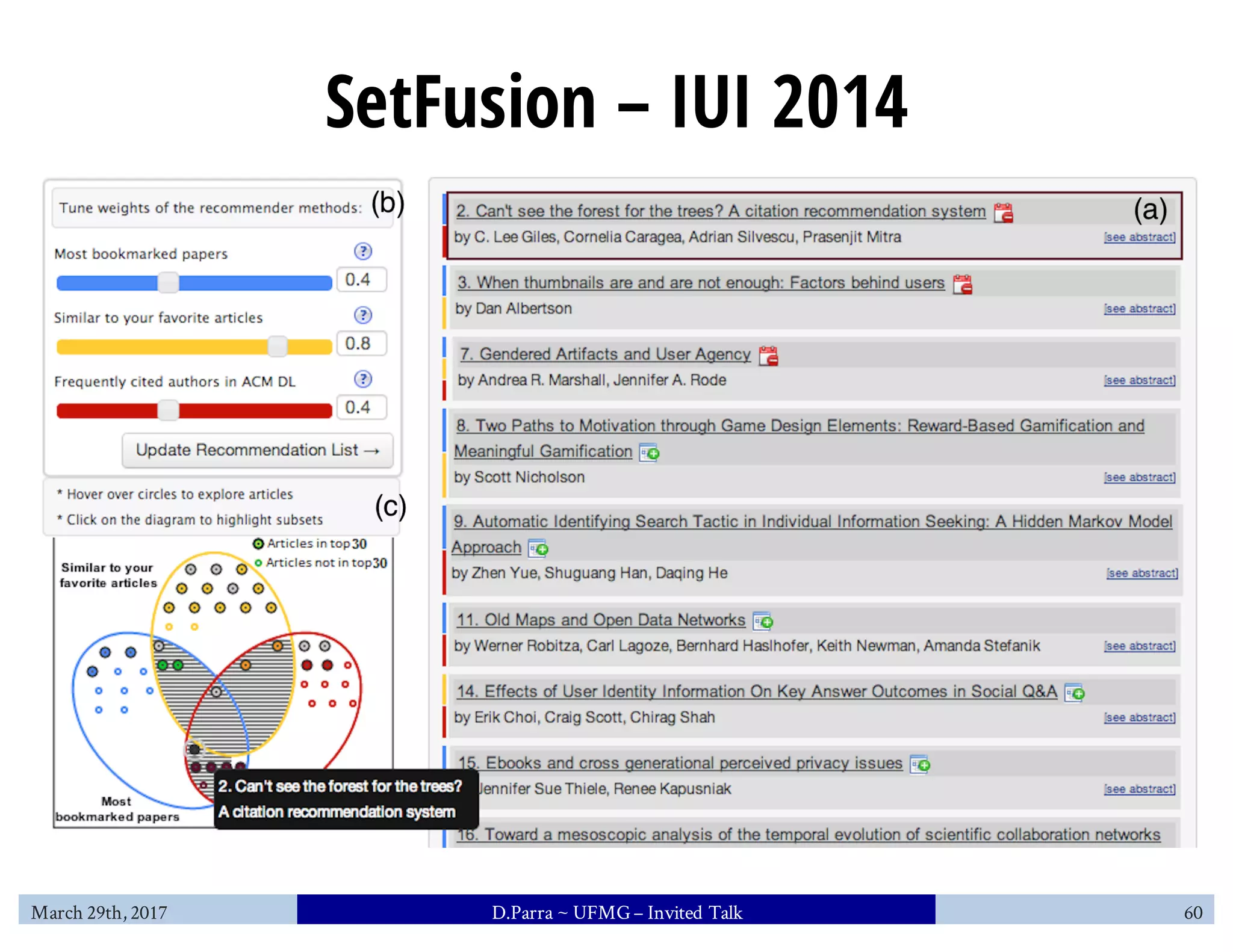 SetFusion – IUI 2014
March 29th, 2017 D.Parra ~ UFMG– Invited Talk 60
 