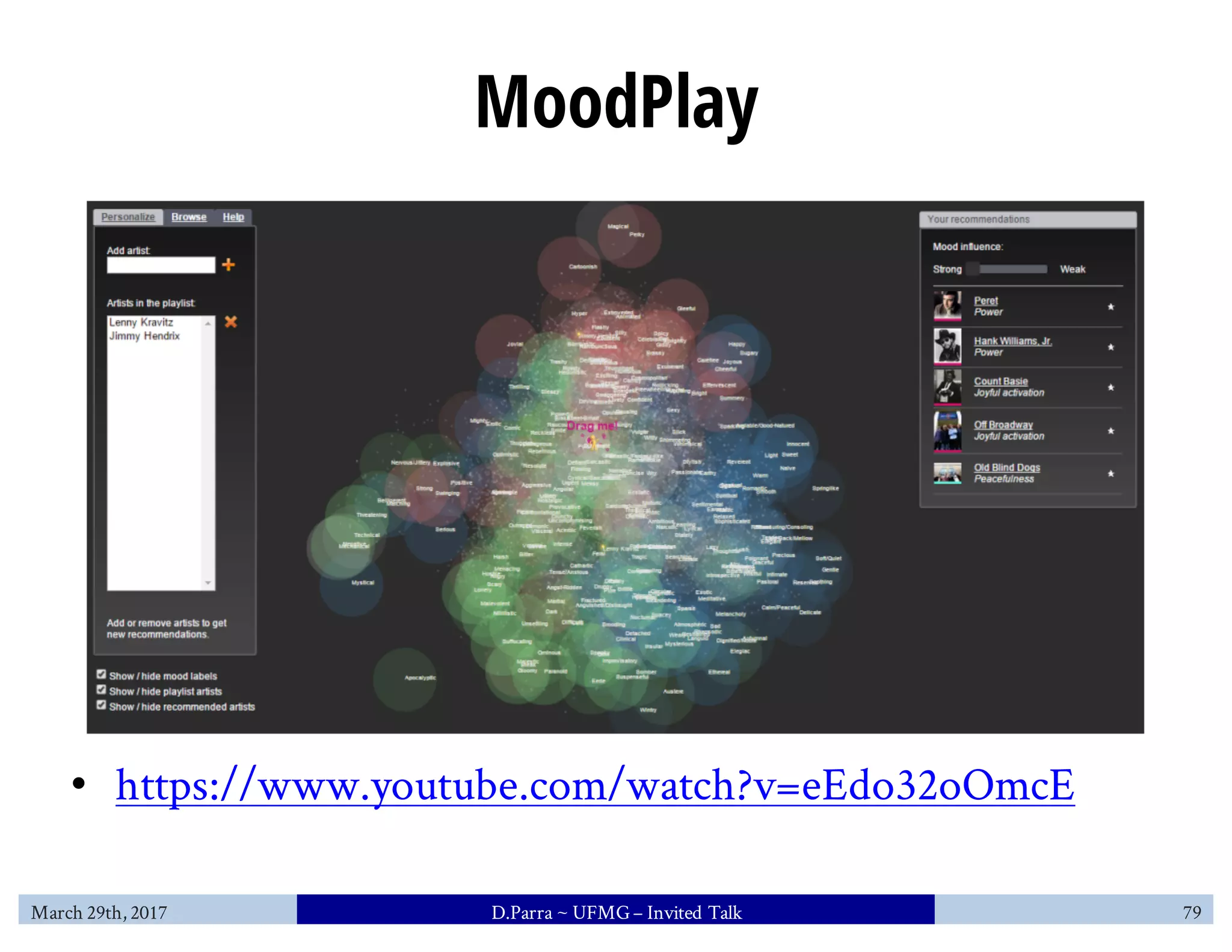 MoodPlay
• https://www.youtube.com/watch?v=eEdo32oOmcE
March 29th, 2017 D.Parra ~ UFMG– Invited Talk 79
 