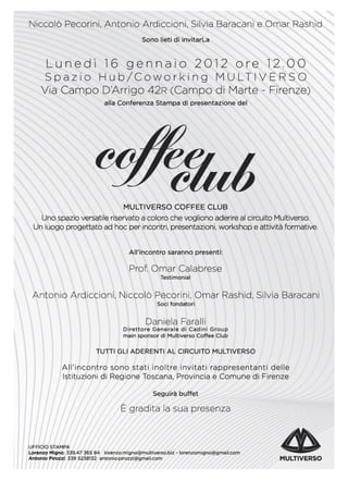 Invito conferenza stampa Multiverso Coffee Club