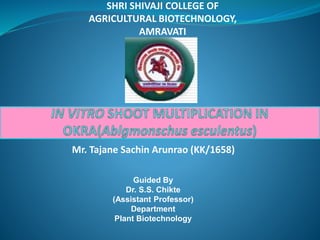 Mr. Tajane Sachin Arunrao (KK/1658)
SHRI SHIVAJI COLLEGE OF
AGRICULTURAL BIOTECHNOLOGY,
AMRAVATI
Guided By
Dr. S.S. Chikte
(Assistant Professor)
Department
Plant Biotechnology
 