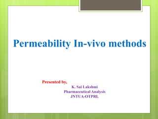 Permeability In-vivo methods
Presented by,
K. Sai Lakshmi
Pharmaceutical Analysis
JNTUA-OTPRI.
 