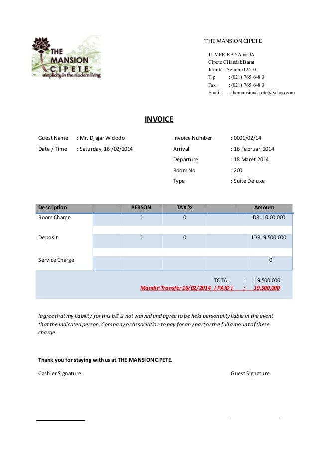 Contoh Proforma Invoice Hotel - Contoh Club