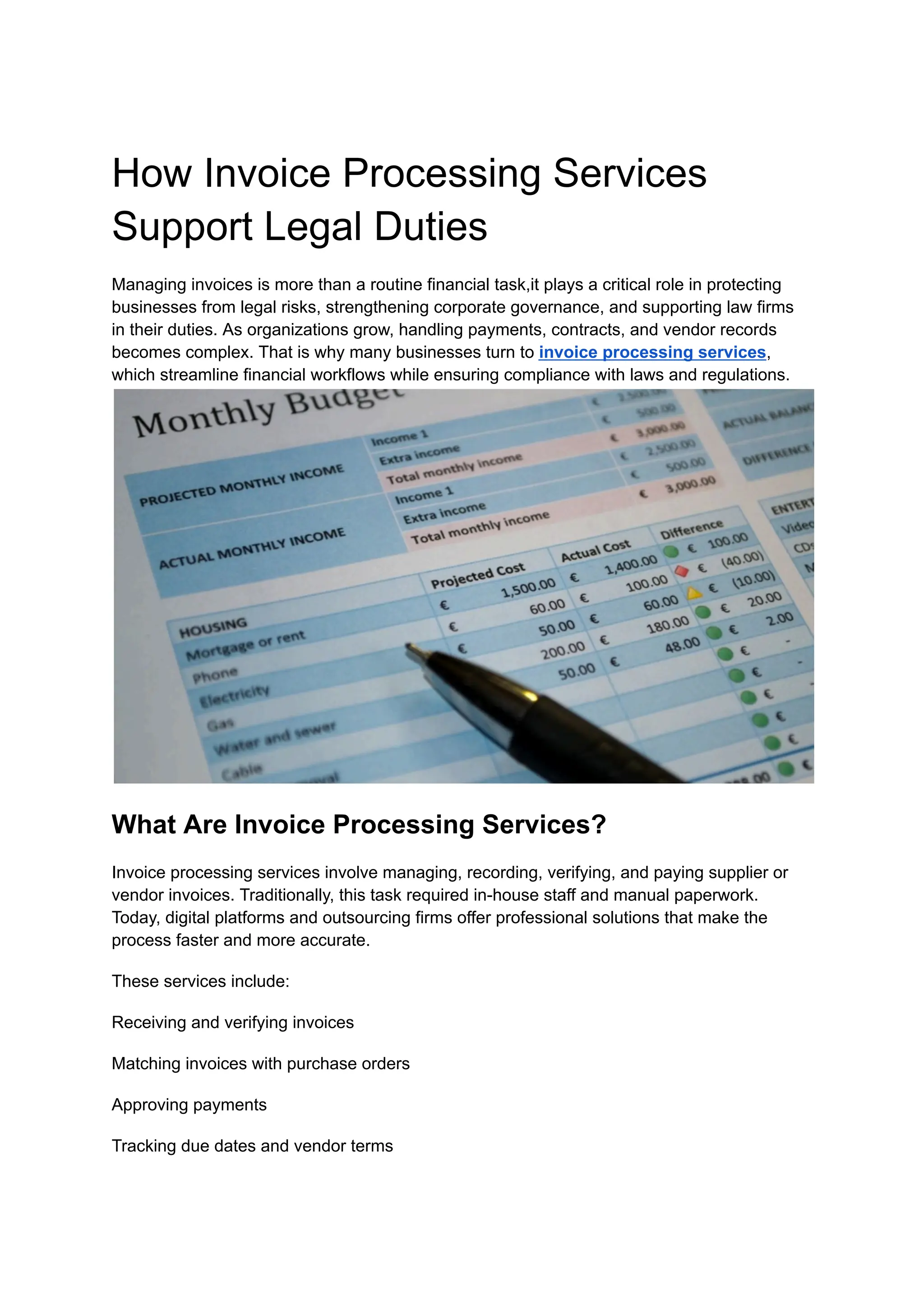 How Invoice Processing Services Support Legal Duties | PDF