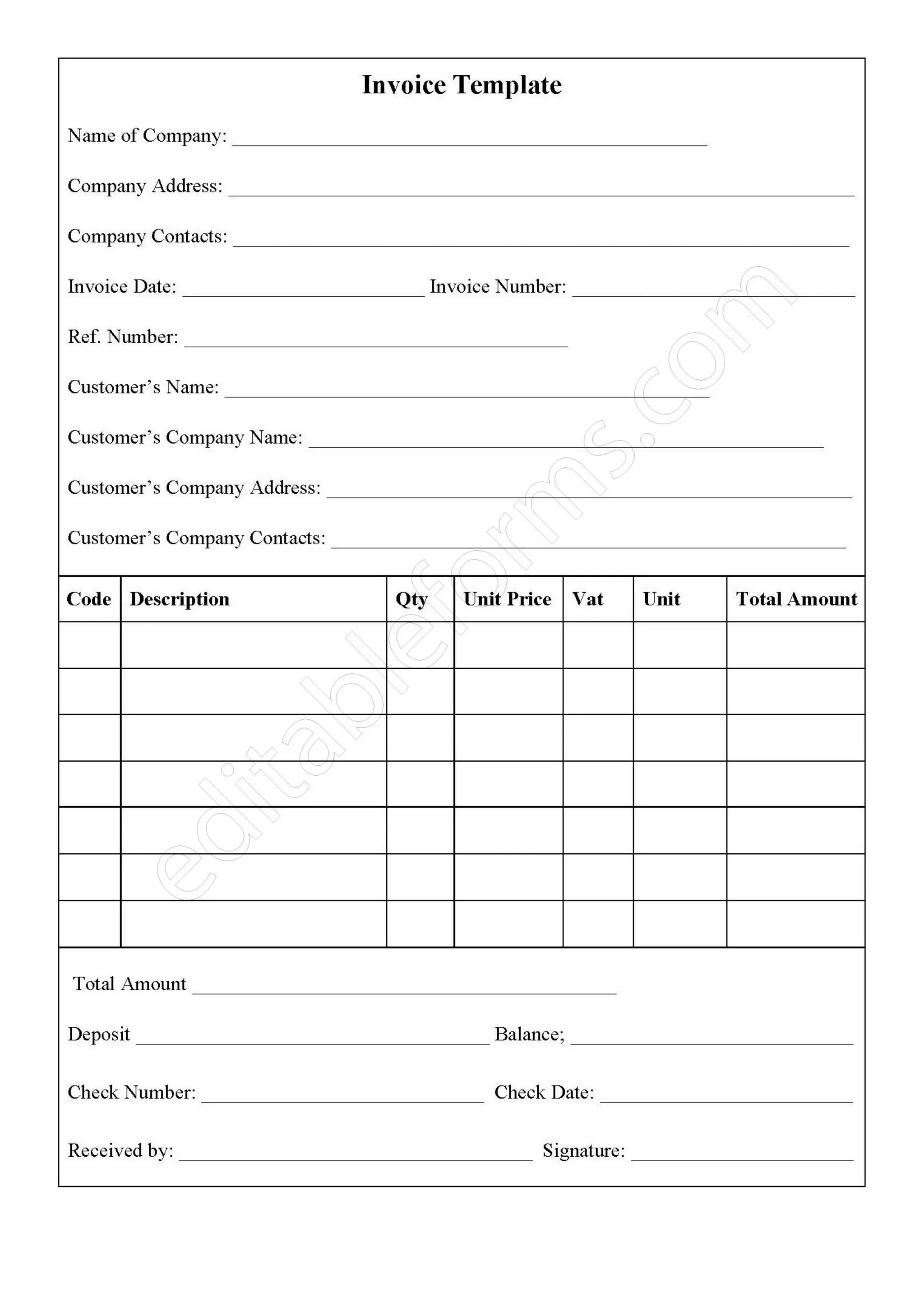 Invoice Template Fillable PDF Template Download | PDF
