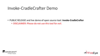Invoke-CradleCrafter Demo
• PUBLIC RELEASE and live demo of open source tool: Invoke-CradleCrafter
• DISCLAIMER: Please do not use this tool for evil.
 