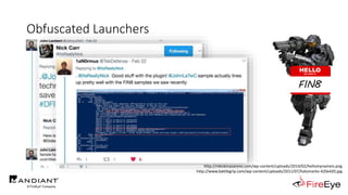 Obfuscated Launchers
http://nikiskinazarene.com/wp-content/uploads/2014/02/hellomynameis.png
http://www.battlegrip.com/wp-content/uploads/2011/07/halomarkv-420x420.jpg
FIN8
 