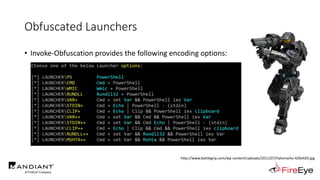 Obfuscated Launchers
• Invoke-Obfuscation provides the following encoding options:
http://www.battlegrip.com/wp-content/uploads/2011/07/halomarkv-420x420.jpg
 