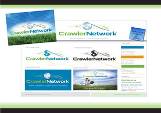 Reaching mil
                                                                                                                               of fingertilions
                                                                                                                                  daily. ps
                                                   World Leaders in Custom Search Solutions                                    worldwi..e.
                                                                                                                                        d
                                                                                                            color palette

  Pure Pantone 2-color                                 Pure Black/solid for promo
                                                                                                           Pantone 641 C
                                                                                                           CMYK 100/4/0/30
                                                                                                           RGB 0/127/178
                                                                                                           Web Hex #007FB2



                                                                                                           Pantone 7412 C
                                                                                                           CMYK 0/42/100/7
                                                                                                           RGB 232/151/25
                                                                                                           Web Hex #E89719

  reverse brand concept                               brand theme sample
                                                                                                            Pantone 369 C
                                                                                                            CMYK 59/0/100/7
                                                                                                            RGB 108/179/63
                                                                                                            Web Hex #6CB33F

                                                                                                            typestyling

                                                                                                           SuiGeneris
                                                                                                            (from logo chosen) - Title/Headings

        World Leaders in Custom Search Solutions                                                           CENTURY GOTHIC CAPS
                                                                                                           Sub-Titles - specific print text
                                                                    A new generation of search.
                                                                                                           Trebuchet, 60% Black - Web Text/editorial
                                                                                                           hyperlink, visited hyperlink

  World Leaders in Custom Search Solutions                                                        Reaching millions daily...worldwide



CrawlerNetwork.com
 