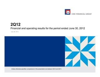 2Q12
Financial and operating results for the period ended June 30, 2012
July 26, 2012




Unless otherwise specified, comparisons in this presentation are between 2Q12 and 2Q11.
 