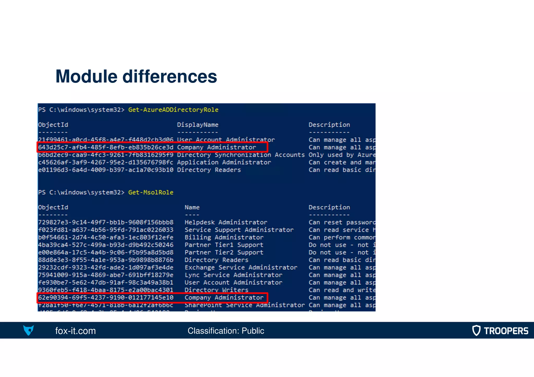 fox-it.com
Module differences
Classification: Public
 