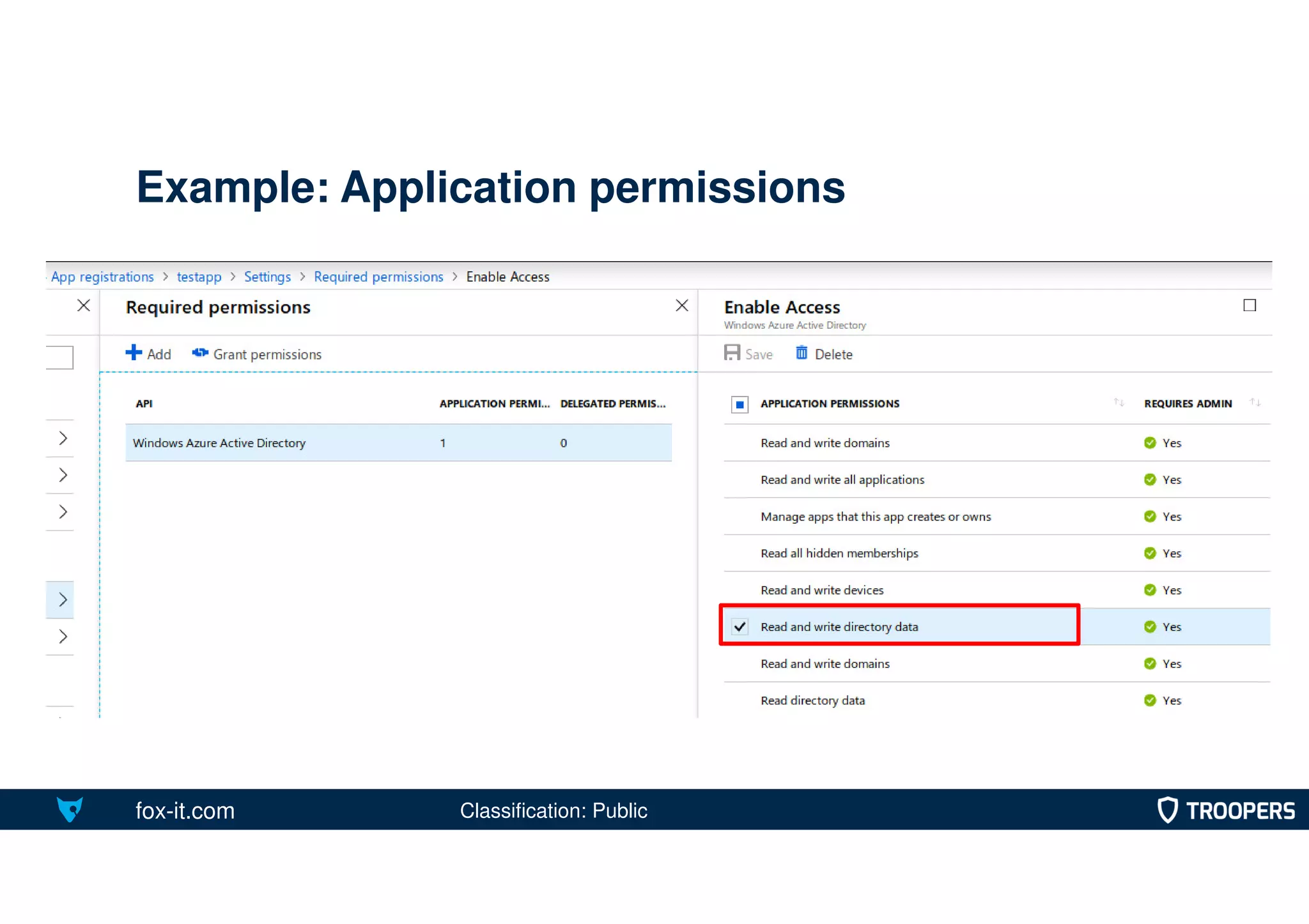 fox-it.com
Example: Application permissions
Classification: Public
 