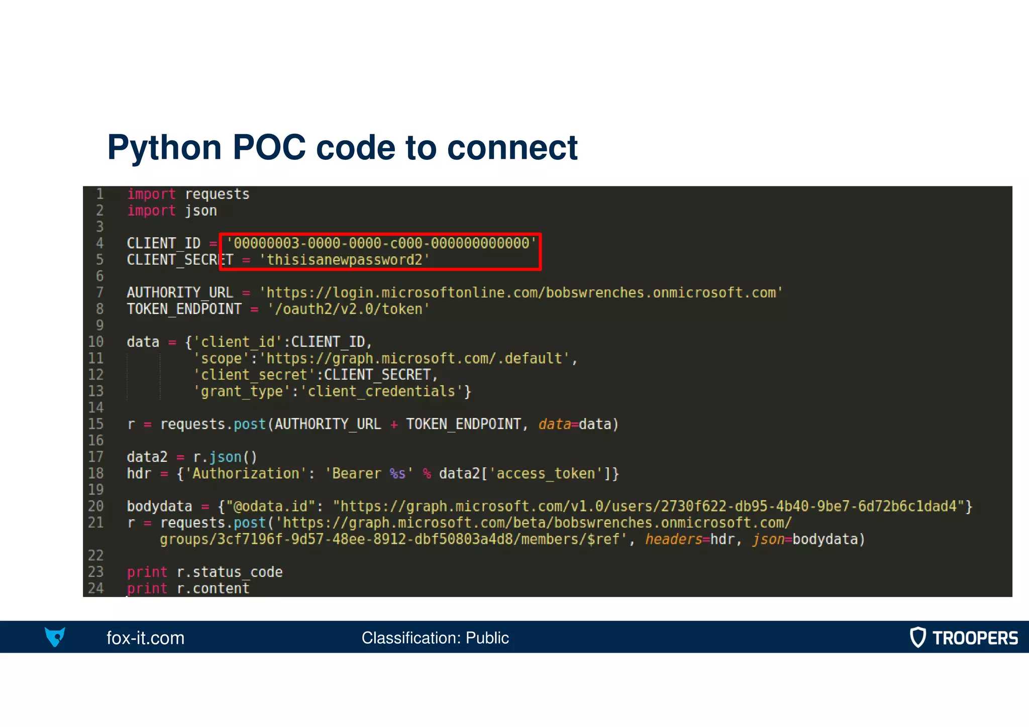 fox-it.com
Python POC code to connect
Classification: Public
 