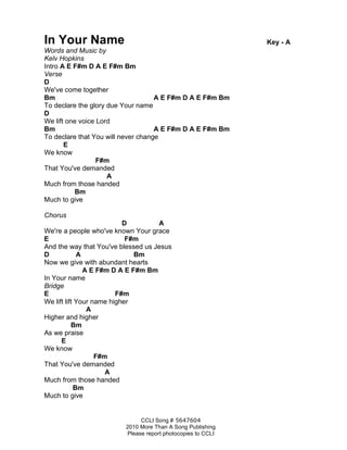 In Your Name Chords