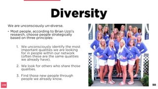 Diversity
“You are the average of the ﬁve people
you spend the most time with.”
- Jim Rohn
50
 