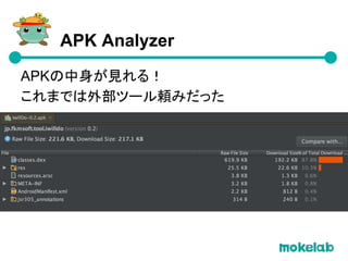 APKの中身が見れる！
これまでは外部ツール頼みだった
APK Analyzer
 