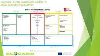 Examples: Create sustainable models for
social economy organisations
Source: http://redochre.org.uk/singapore-masterclass/
 