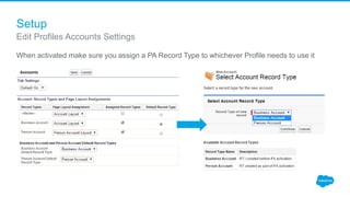 Setup
When activated make sure you assign a PA Record Type to whichever Profile needs to use it
Edit Profiles Accounts Set...