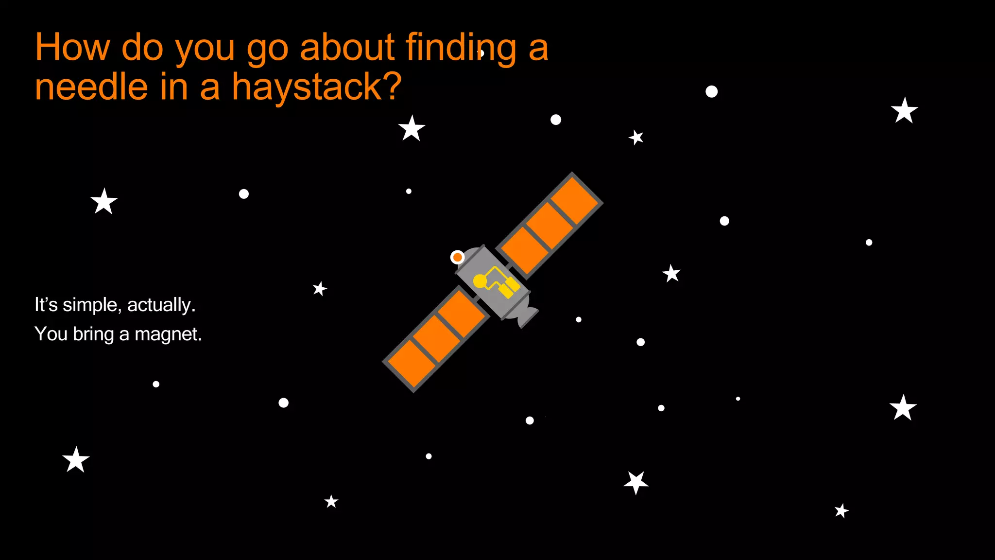 Text with illustrationHow do you go about finding a needle in a haystack? It’s simple, actually. You bring a magnet. 
