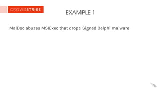 EXAMPLE 1
MalDoc abuses MSIExec that drops Signed Delphi malware
 