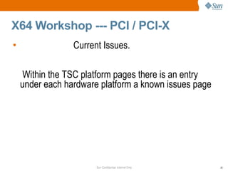 X64 Workshop --- PCI / PCI-X Current Issues.  Within the TSC platform pages there is an entry under each hardware platform a known issues page  