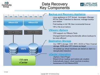 Data Recovery Key Components 10/13/09 copyright 2007  I/O Continuity Group 