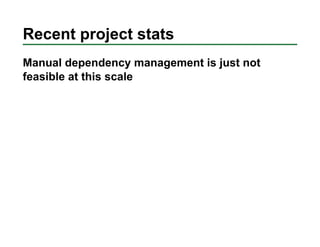 Recent project stats
Manual dependency management is just not
feasible at this scale
 