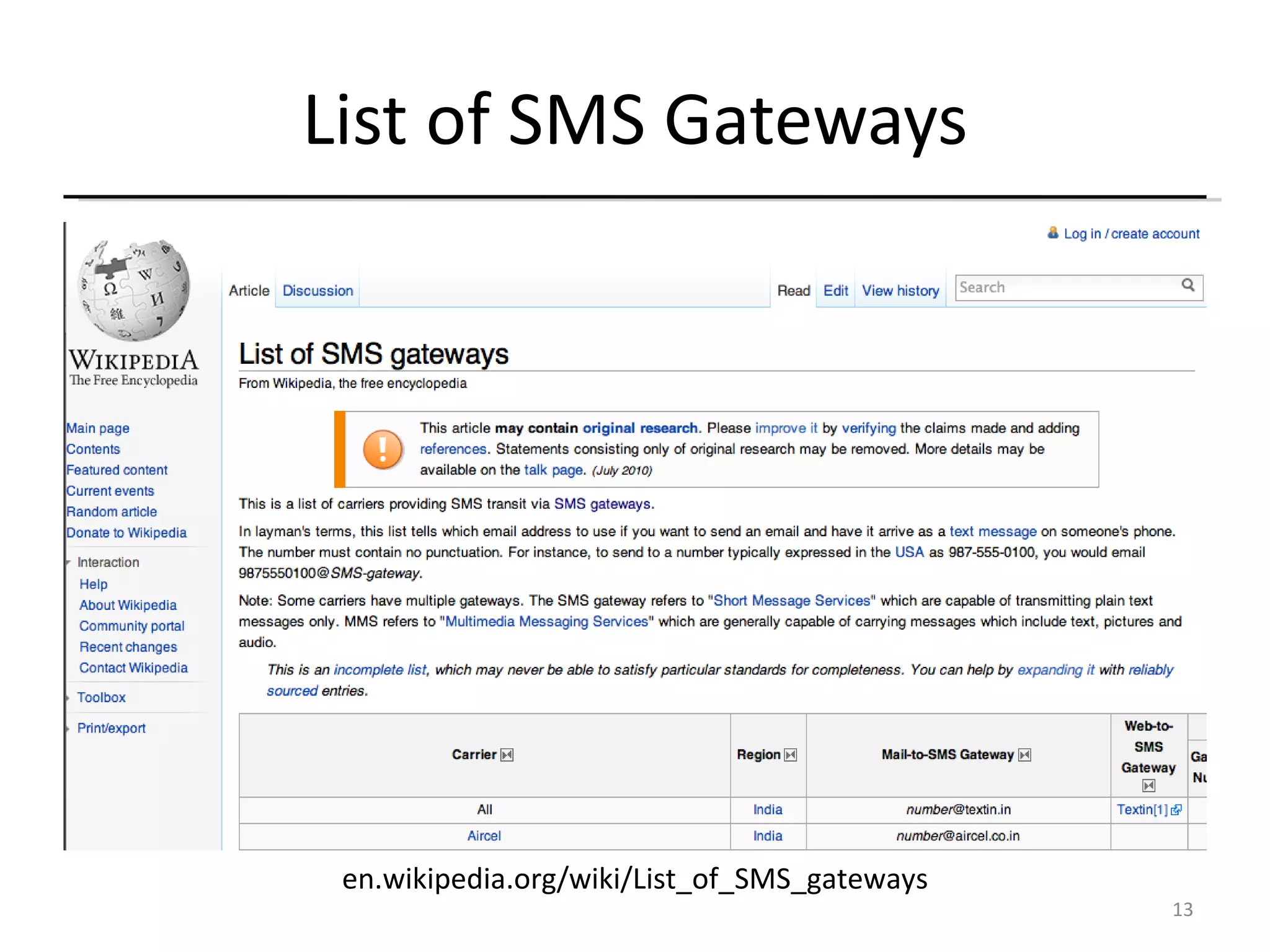 List of SMS Gateways en.wikipedia.org/wiki/List_of_SMS_gateways