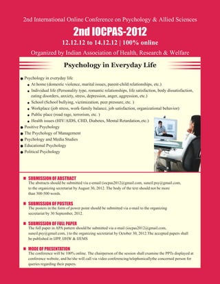 2nd International Online Conference on Psychology & Allied Sciences