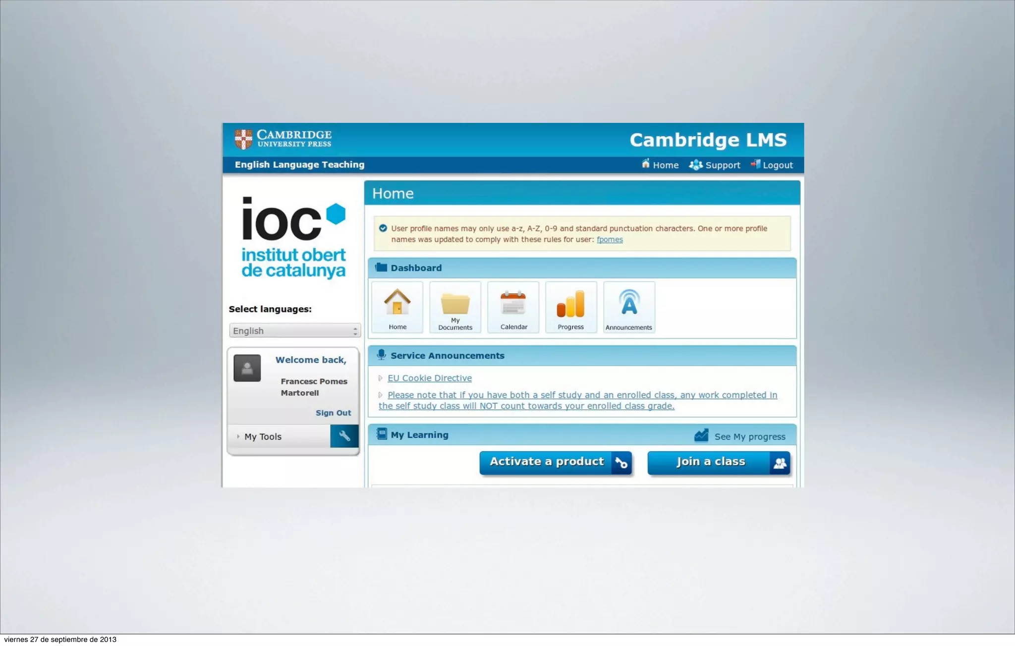 viernes 27 de septiembre de 2013

 