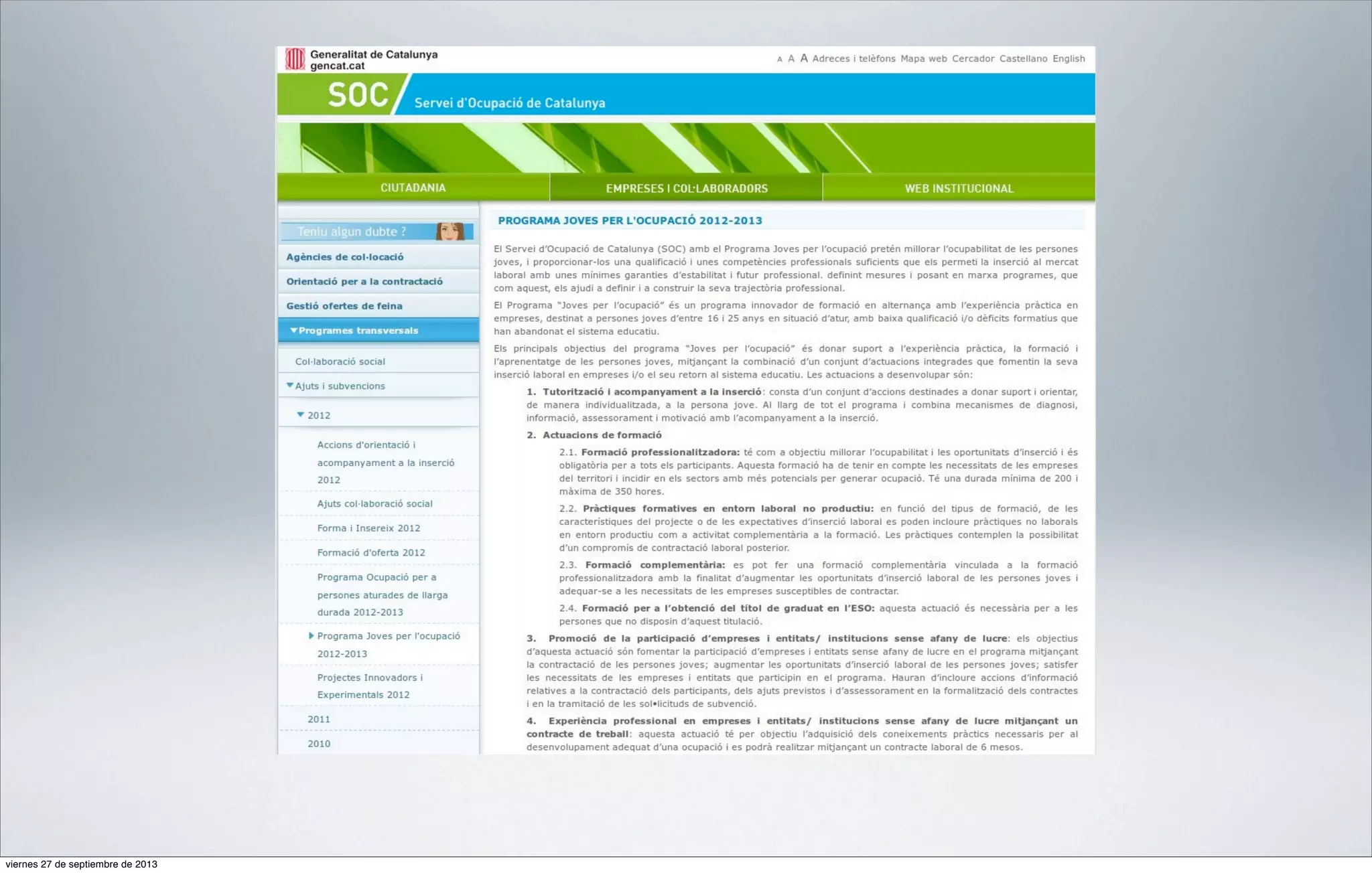 viernes 27 de septiembre de 2013

 