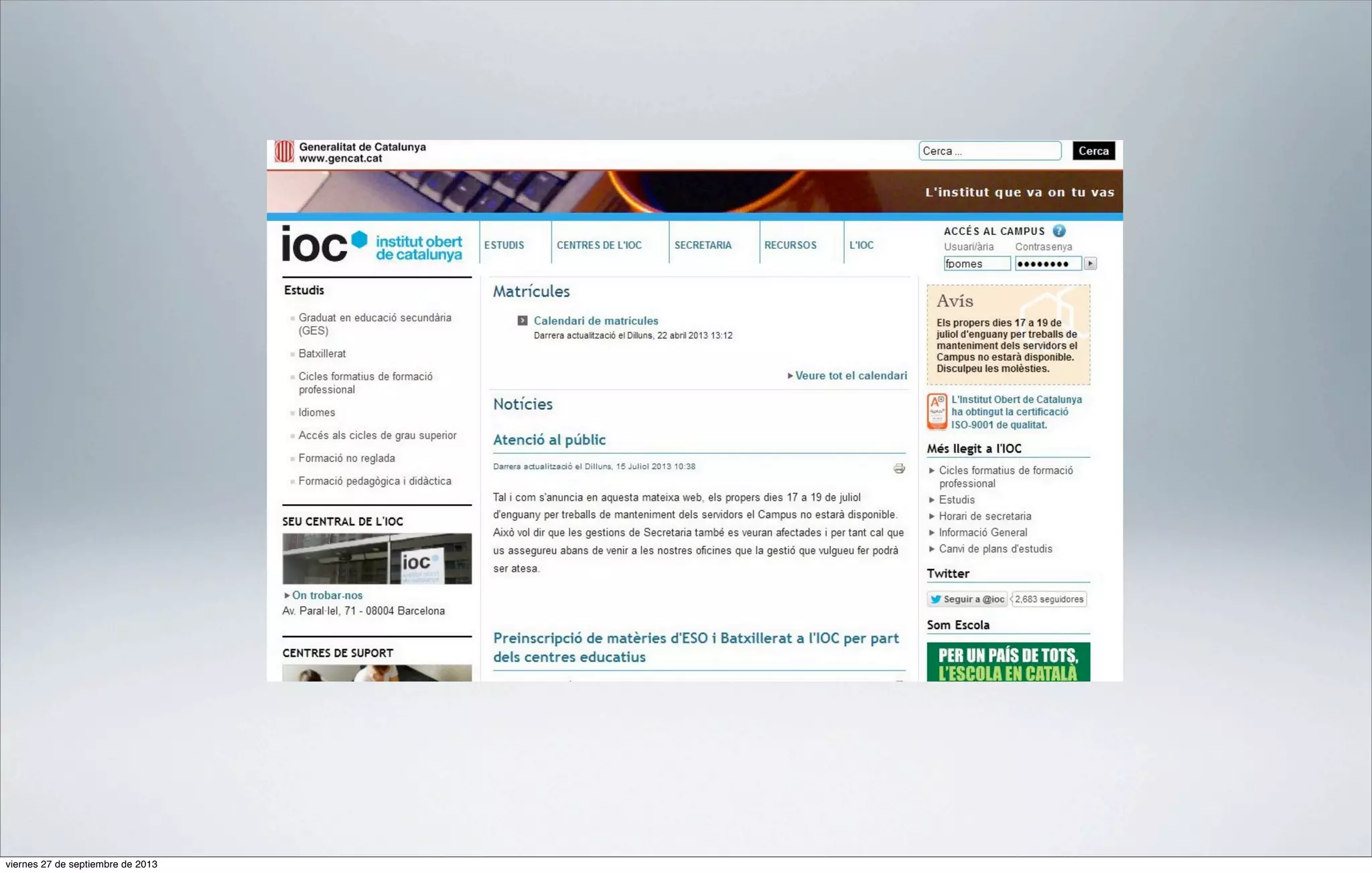 viernes 27 de septiembre de 2013

 