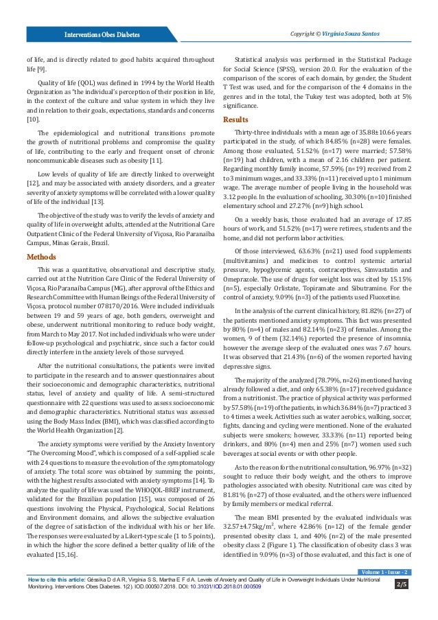 Levels Of Anxiety And Quality Of Life In Overweight Individuals Under