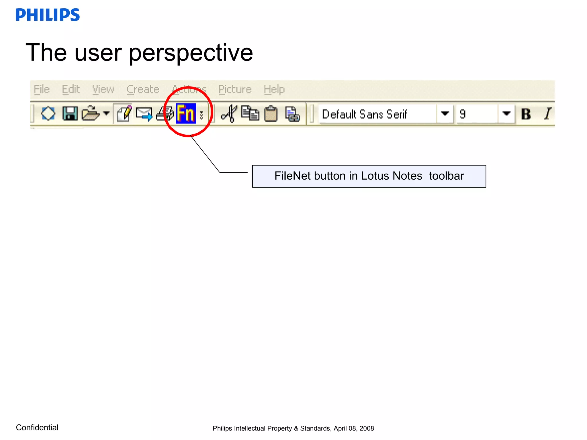 The user perspective FileNet button in Lotus Notes  toolbar 