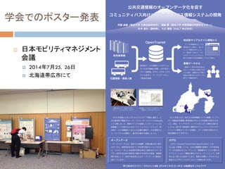学会でのポスター発表	
!  日本モビリティマネジメント
会議
!  2014年7月25，26日
!  北海道帯広市にて
 