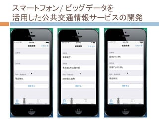 スマートフォン/ ビッグデータを
活用した公共交通情報サービスの開発	
 