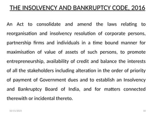 Insolvency and Bankruptcy code, 2016, a game changer | PPTX