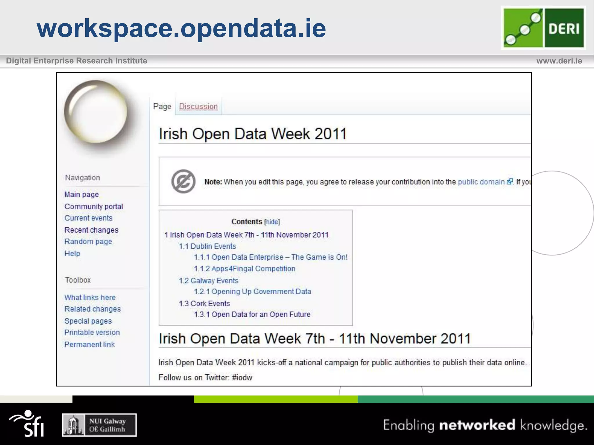 workspace.opendata.ie
Digital Enterprise Research Institute   www.deri.ie
 
