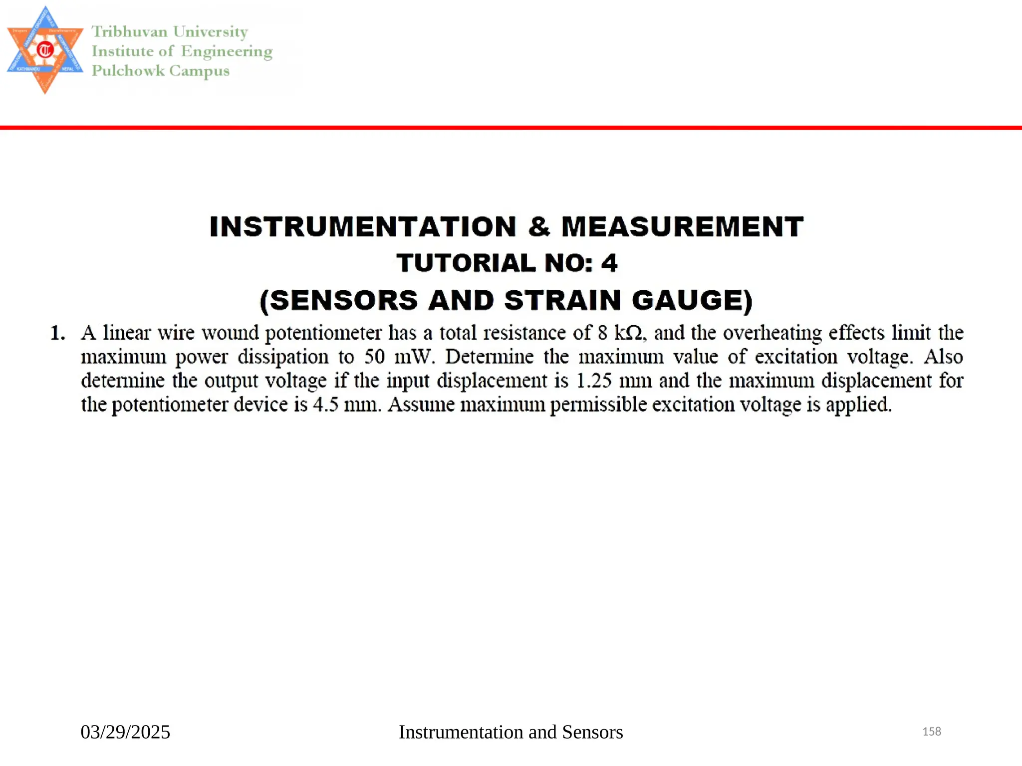 03/29/2025 Instrumentation and Sensors 158
 