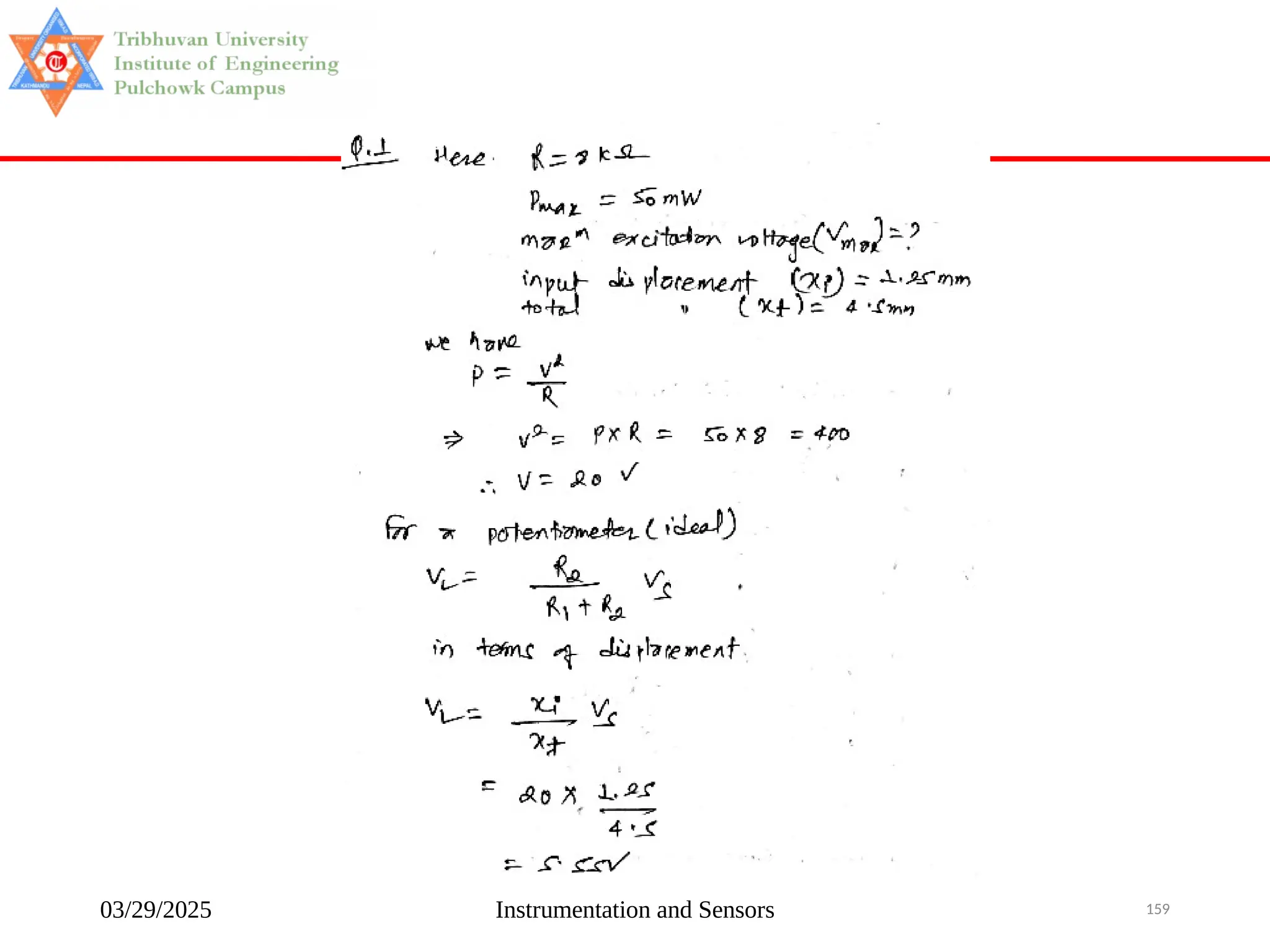 03/29/2025 Instrumentation and Sensors 159
 