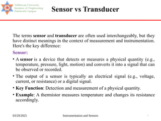 Sensor Vs Transducer Example Sensor presentation, INSTRUMENTATION & MEASUREMENT | PPTX