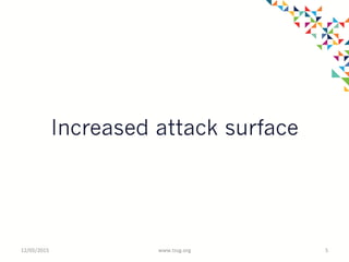 Increased attack surface
12/05/2015	
   www.tssg.org	
   5	
  
 
