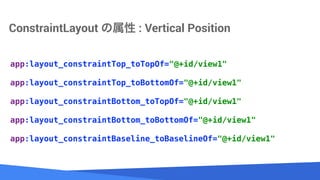 Source: Lorem ipsum dolor sit amet, consectetur adipiscing elit. Duis non erat sem
ConstraintLayout  : Vertical Position
app:layout_constraintTop_toTopOf="@+id/view1"?
app:layout_constraintTop_toBottomOf="@+id/view1"?
app:layout_constraintBottom_toTopOf="@+id/view1"?
app:layout_constraintBottom_toBottomOf="@+id/view1"?
app:layout_constraintBaseline_toBaselineOf="@+id/view1"
 