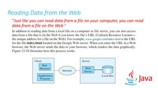 Reading Data from the Web
“Just like you can read data from a file on your computer, you can read
data from a file on the Web “
 