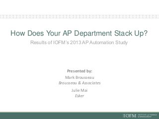 How Does Your AP Department Stack Up?
Results of IOFM’s 2013 AP Automation Study
Presented by:
Mark Brousseau
Brousseau & Associates
Julie Mai
Esker
 