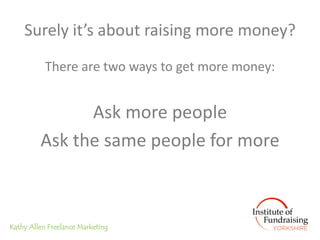 Surely it’s about raising more money?
           There are two ways to get more money:


               Ask more people
  ...