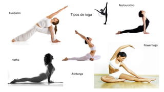 Tipos de ioga
Kundalini
Hatha
Ashtanga
Power Ioga
Restaurativo
 