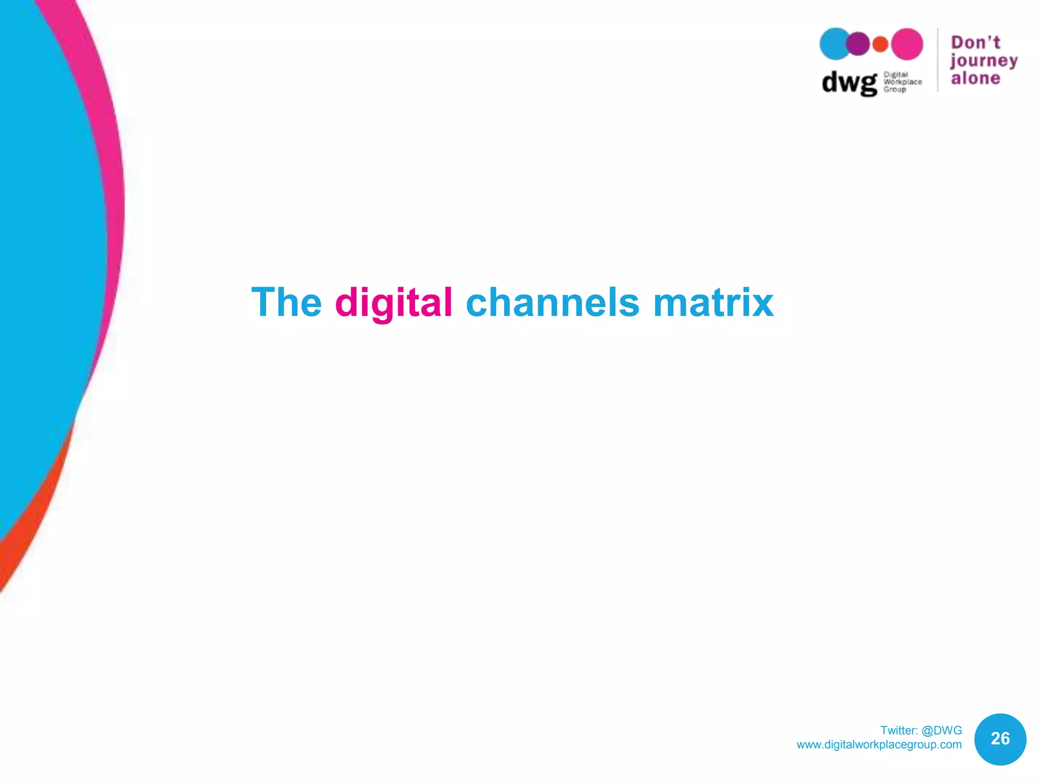 Twitter: @DWG
www.digitalworkplacegroup.com 26
The digital channels matrix
 
