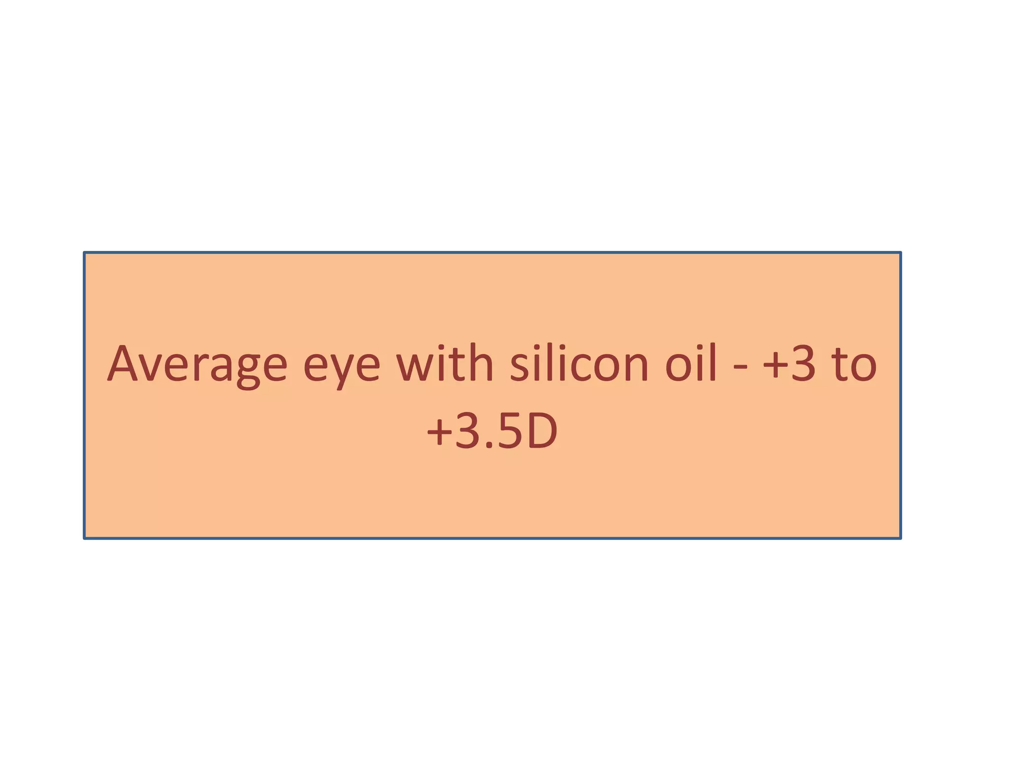 Average eye with silicon oil - +3 to
+3.5D
 