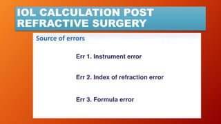 IOL CALCULATION POST
REFRACTIVE SURGERY
 
