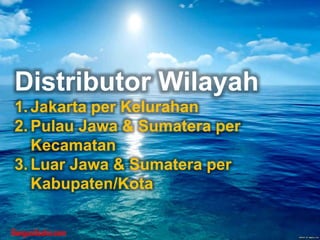 Distributor Wilayah
1. Jakarta per Kelurahan
2. Pulau Jawa & Sumatera per
Kecamatan
3. Luar Jawa & Sumatera per
Kabupaten/Kota
BangunUsaha.com
 